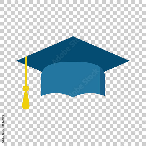 Graduation cap flat design icon. Finish education symbol. Graduation day celebration element. Vector illustration on isolated background.
