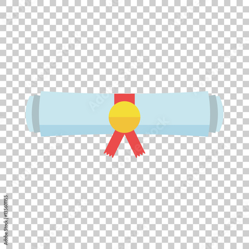 Diploma rolled scroll flat design icon. Finish education symbol. Graduation day celebration element. Graduate scroll vector illustration on isolated background.
