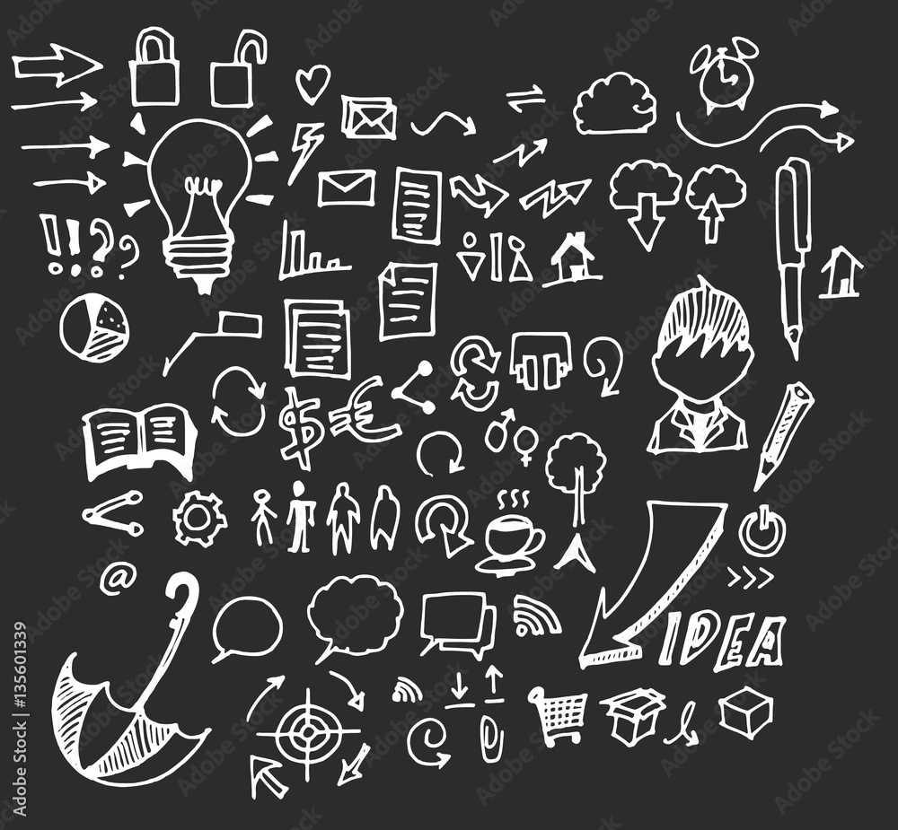 Hand drawn business icon set Hand drawn business icon set