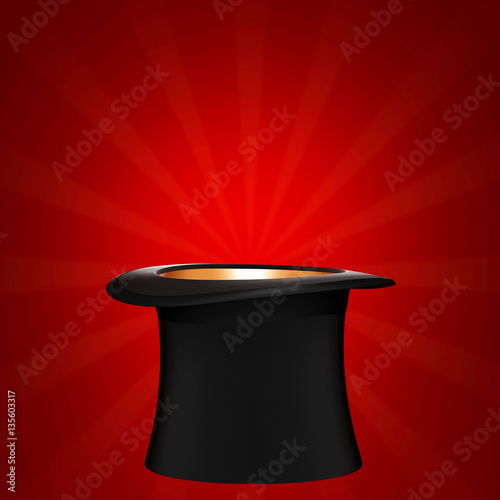 Magician hat on red background. 3D rendering photo