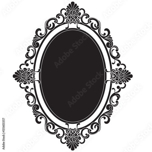 Oval vintage border frame engraving with retro ornament pattern in antique baroque style decorative design. Vector.