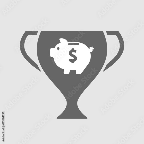 Isolated award cup with a piggy bank