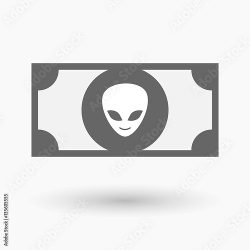 Isolated  bank note with an alien face