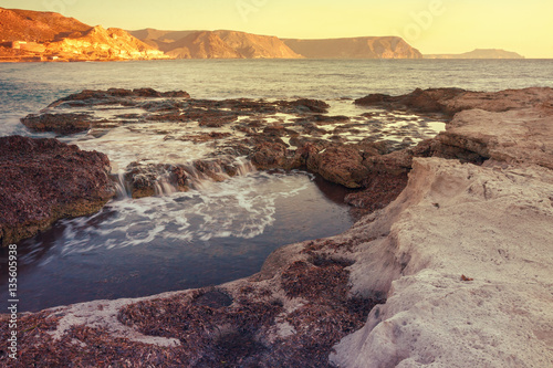 Sunrise on the beach Playazo in the Natural Park of Cabo de Gata  Almeria  Spain