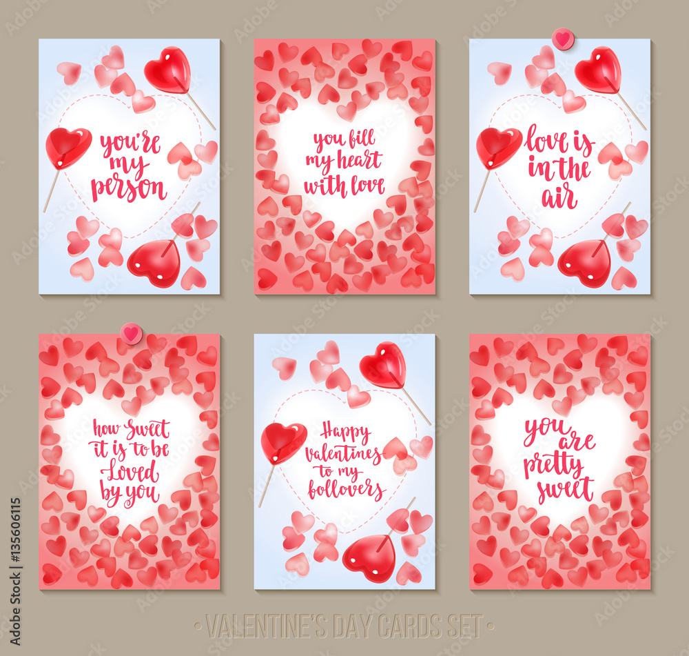 Naklejka premium Set Valentine's Day greeting cards
