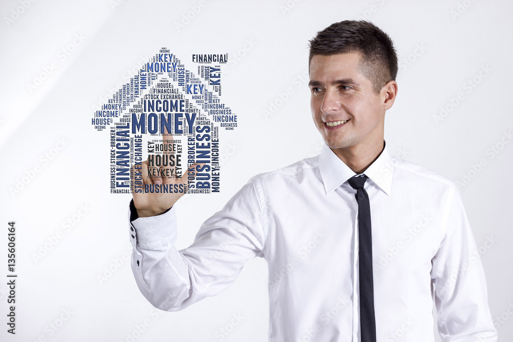 House - Young businessman touching word cloud House - Young businessman touching word cloud