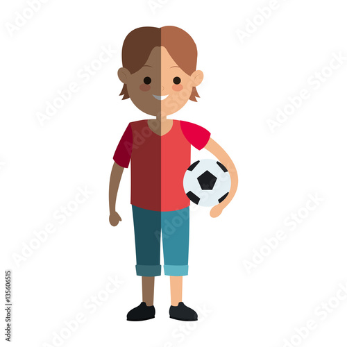 happy boy with soccer ball over white background. colorful design. vector illustration © Jemastock