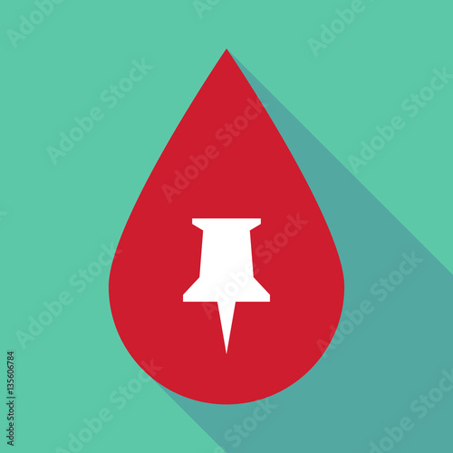 Long shadow blood drop with a push pin