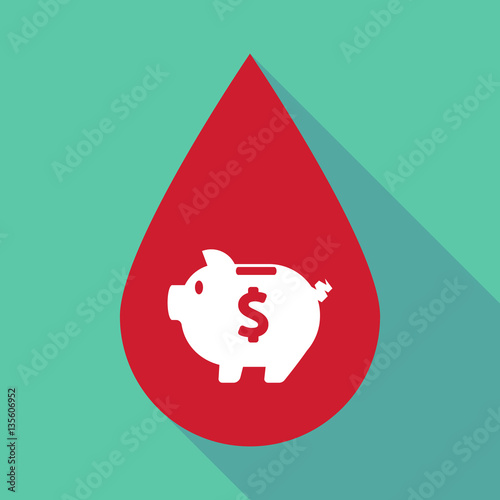 Long shadow blood drop with a piggy bank