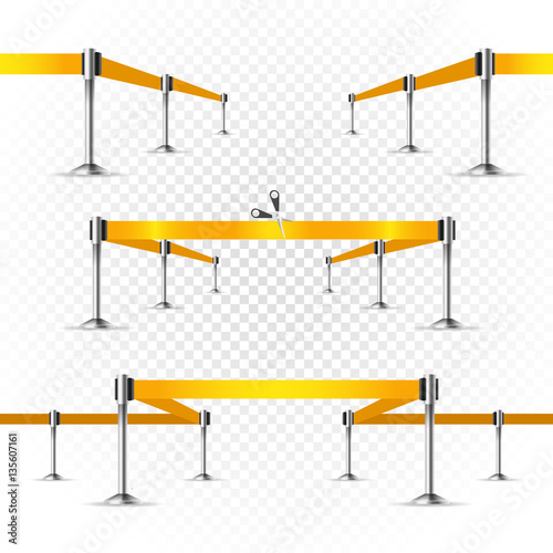 Photorealistic bright stage with projectors and yellow ribbon. P