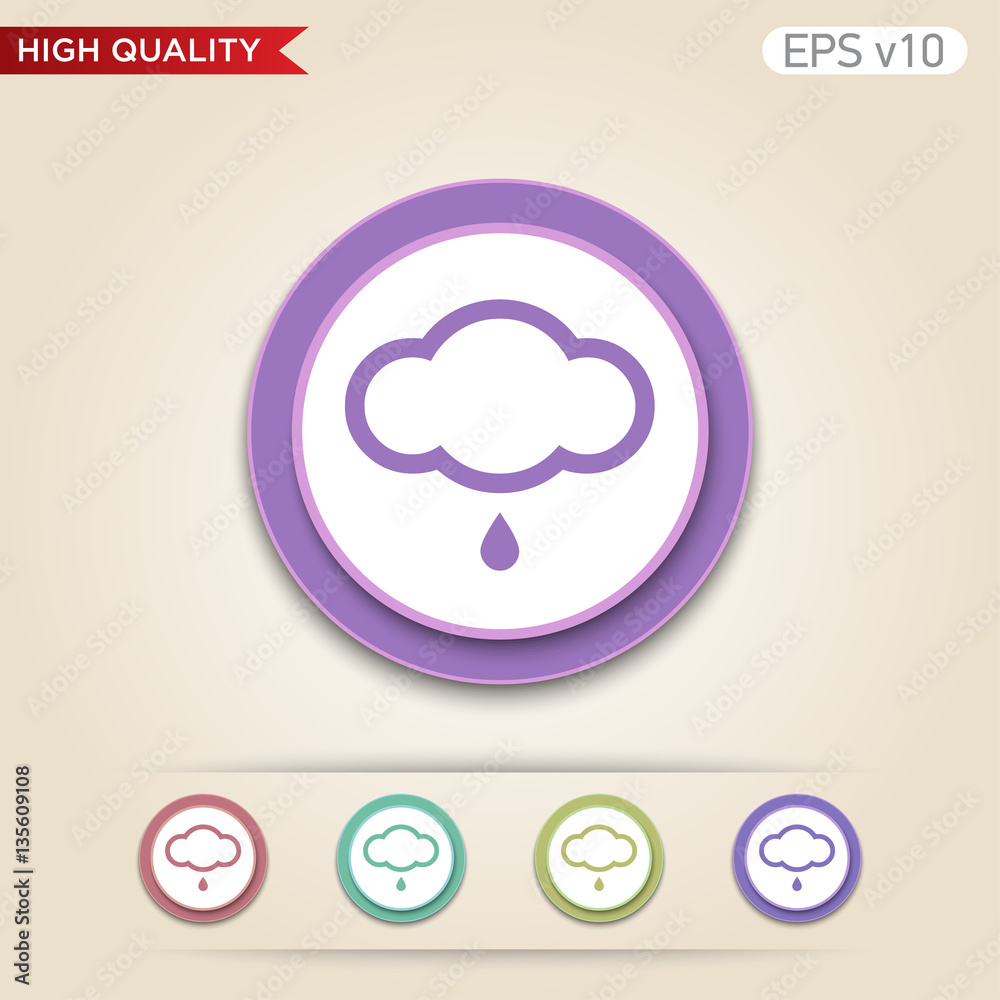 Rain icon. Button with rain cloud icon. Rain icon. Button with rain cloud icon.