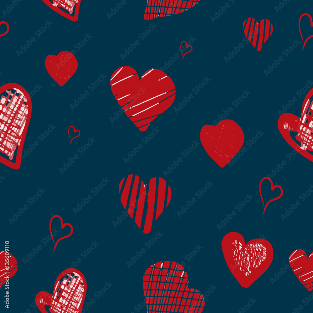 Beautiful Vector illustration Seamless pattern with red watercolor hearts. Background romantic design. for greeting cards and invitations of the wedding, birthday, Valentine's Day, mother's day