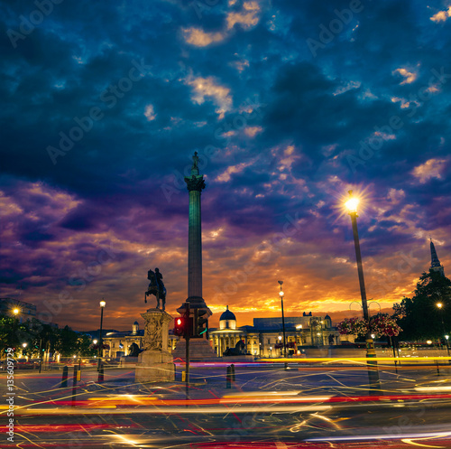 London Trafalgar Square sunset Nelson column