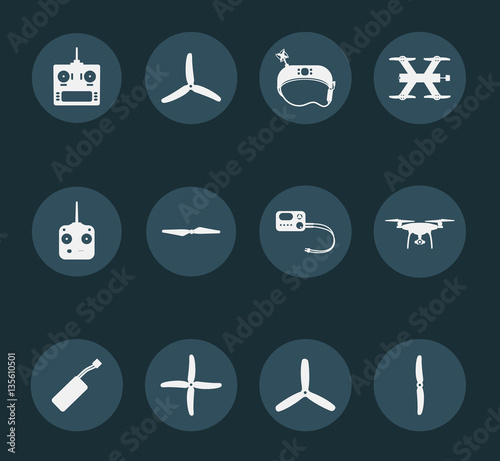 Set of  white quadrocopters icons photo