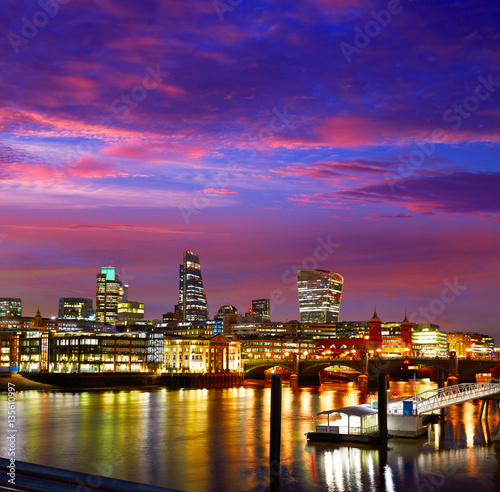 London skyline sunset on Thames river