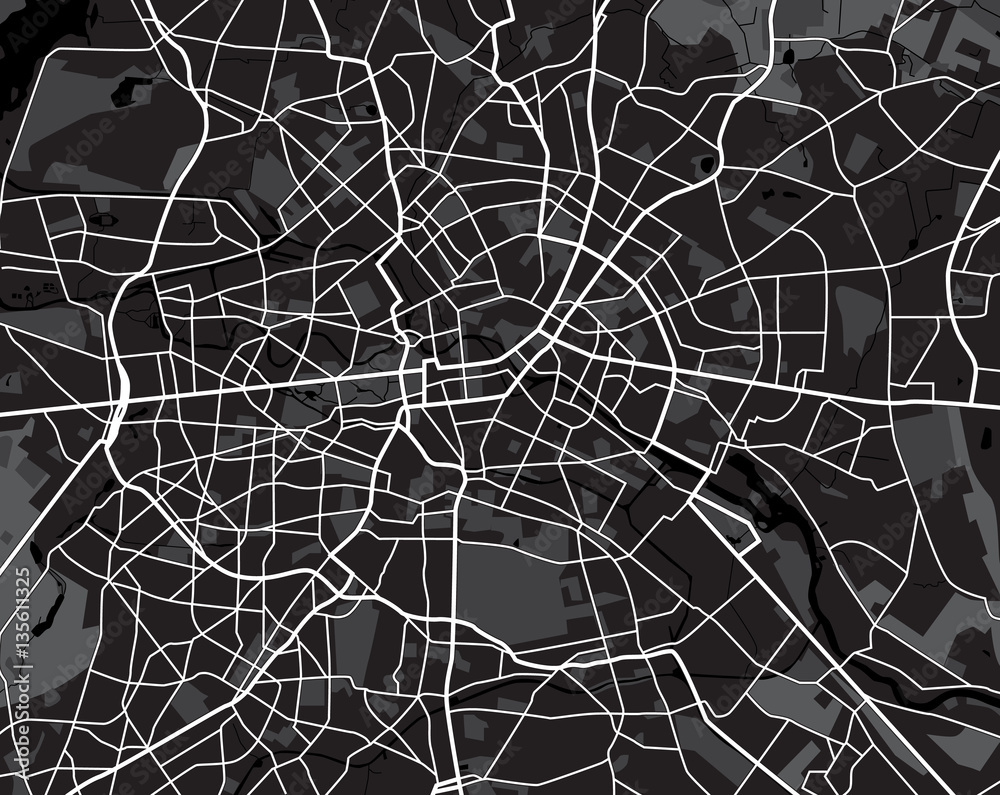 Fototapeta Czarno-biały schemat Berlina, Niemcy. Plan miasta Berl
