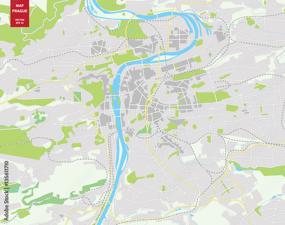 Vector color map of  Prague, Czech Republic. City Plan of  Pragu
