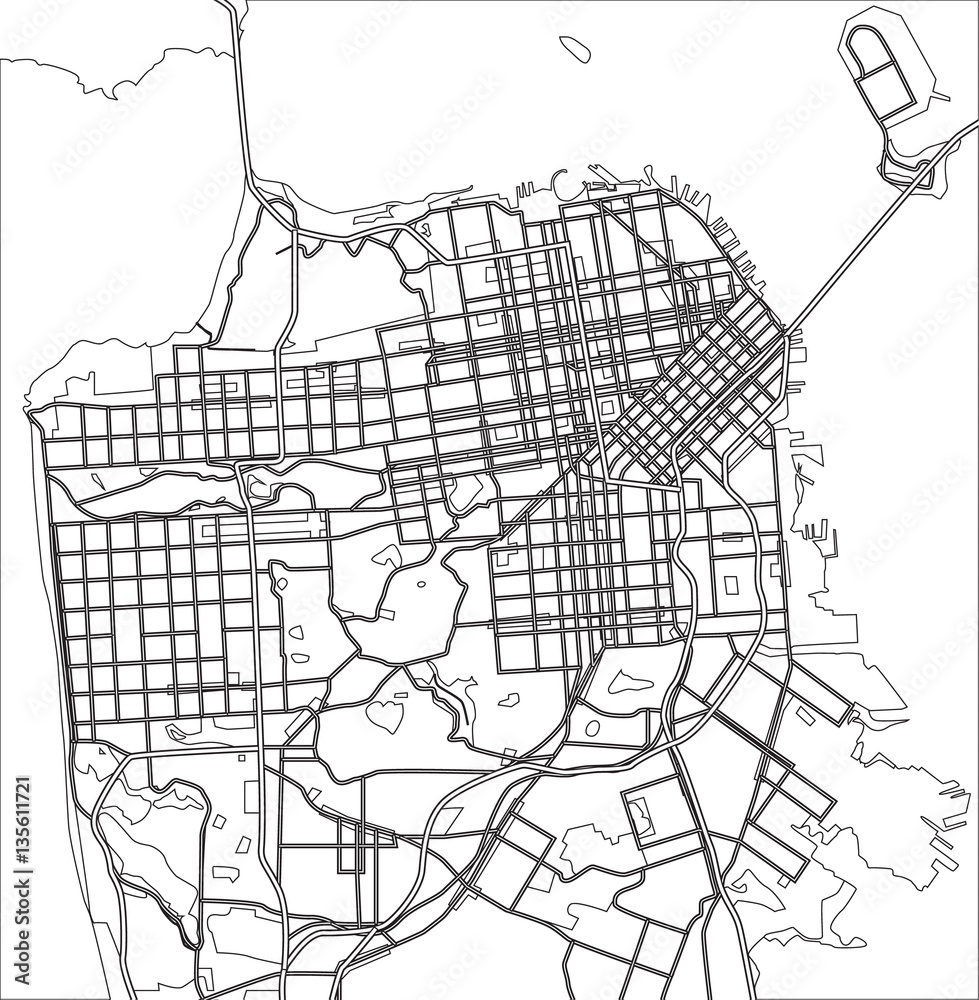 Obraz premium Black and white scheme of San Francisco, USA. City Plan of San Francisco. Vector illustration