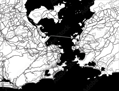 Black and white scheme of the Rio de Janeiro, Brazil. City Plan