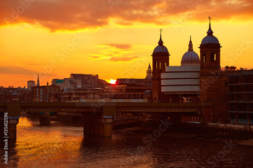 London sunset at Thames with St Paul Pauls