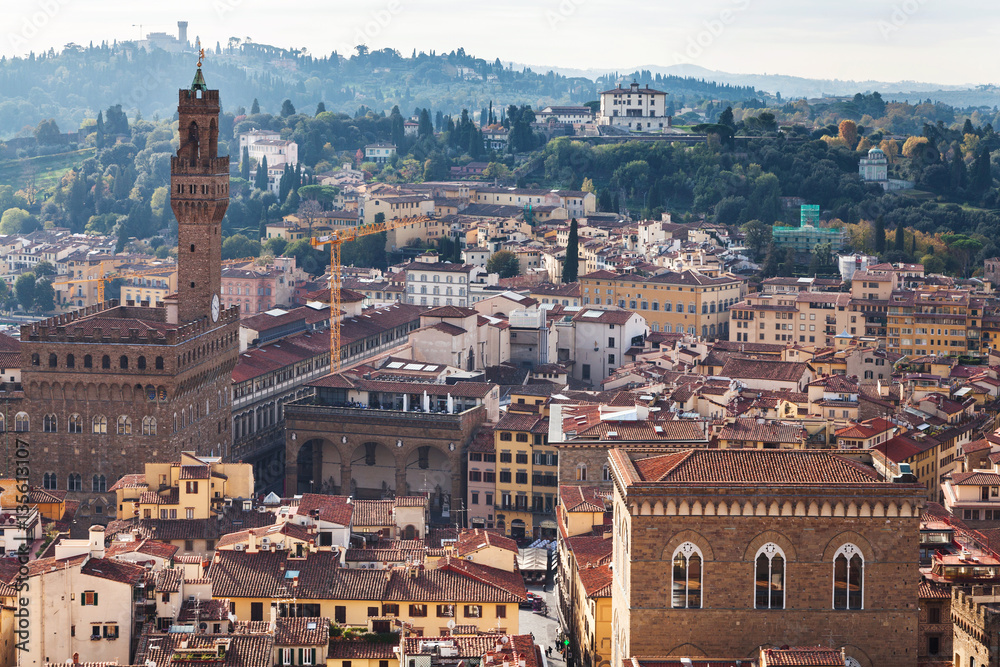 above view of Florence city with Palazzo Vecchio