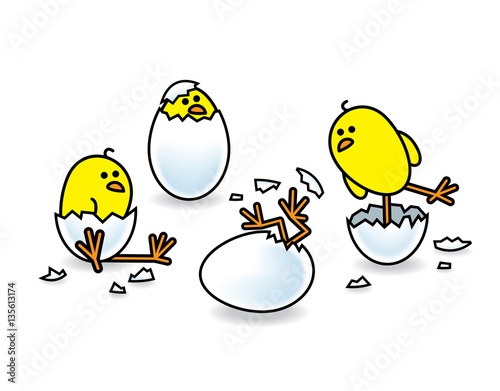 Four Easter Chicks Hatching from Eggs