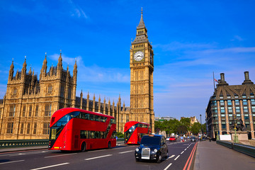 Wandcirkels Londen Big Ben met rode Londense bus  © lunamarina
