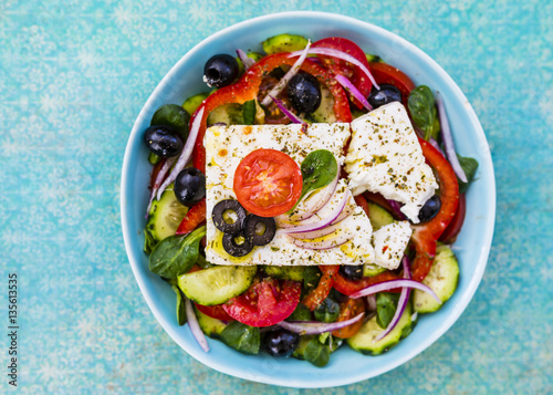 Choriatiki - Greek salad with feta cheese. Mediterranean cuisine.