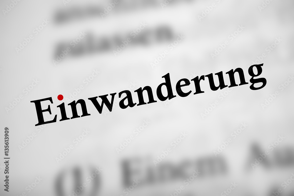 Obraz premium Einwanderung - schwarz-weiß Text, roter i-Punkt