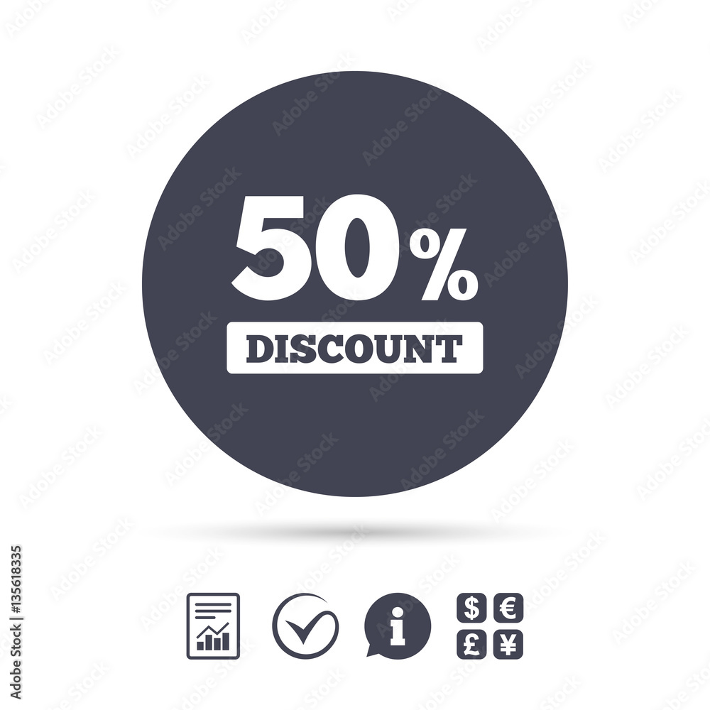 50 percent discount sign icon. Sale symbol. 50 percent discount sign icon. Sale symbol.