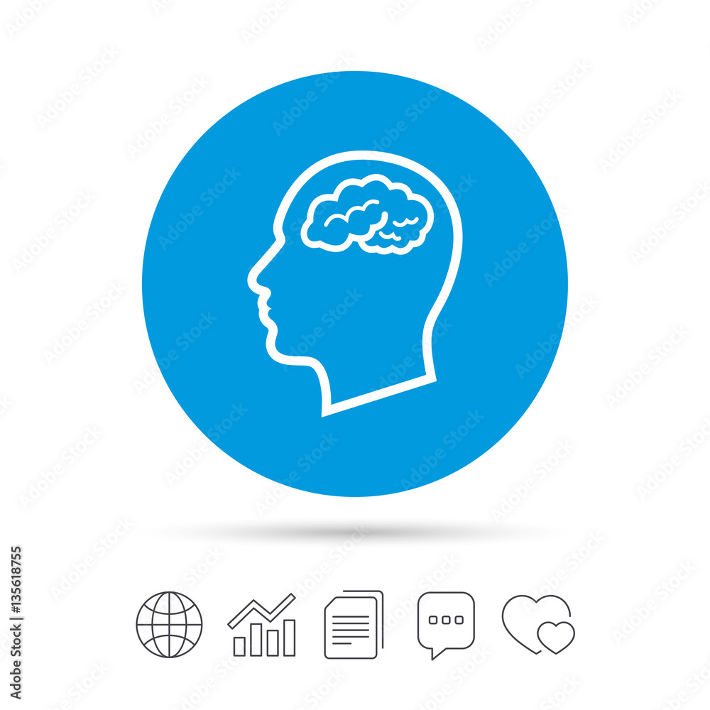 Head with brain sign icon. Male human head. Head with brain sign icon. Male human head.