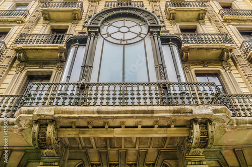 Building facade  Old style windows  balcony. Barcelona. Spain.