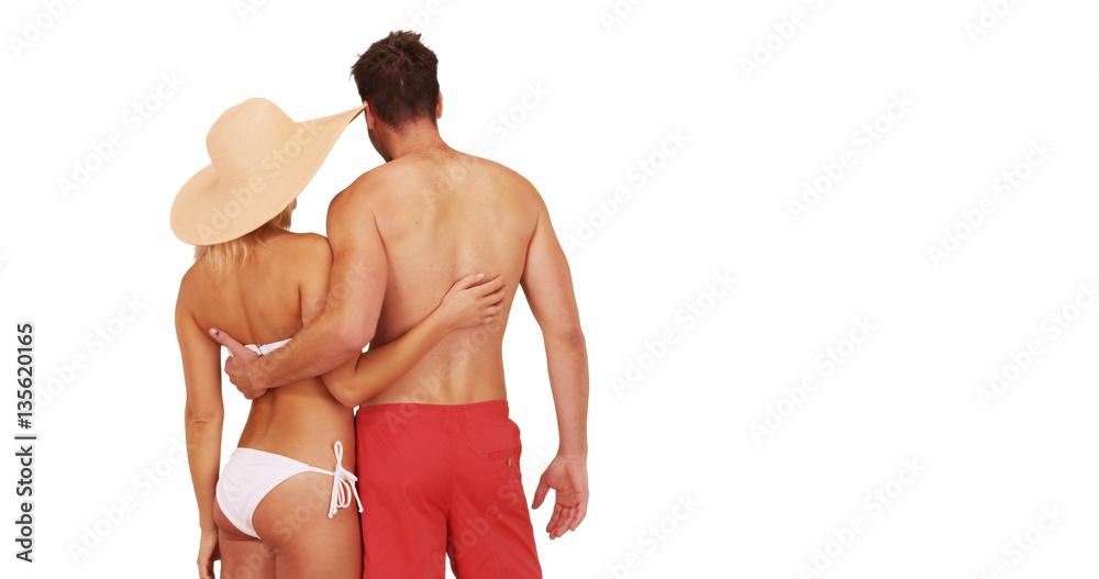 Φωτογραφία Young happy millennial couple standing and staring at the view