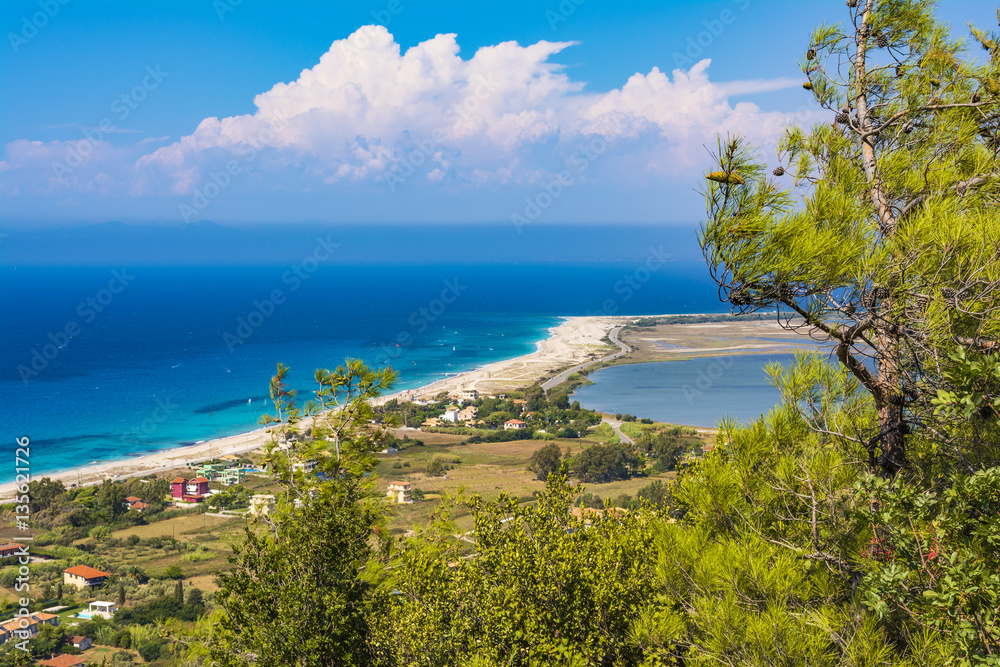 Panoramic view of sandy beach on the island of Lefkada