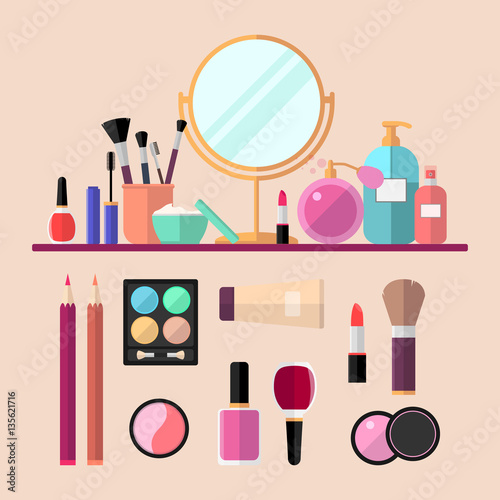 Set of vector flat cosmetics, make up icons