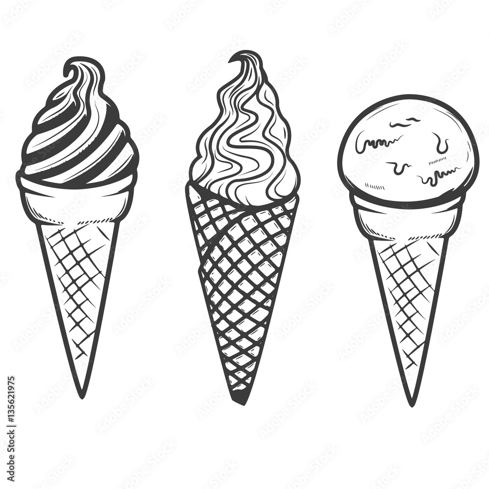 Set of ice cream icons isolated on background. Design elements f