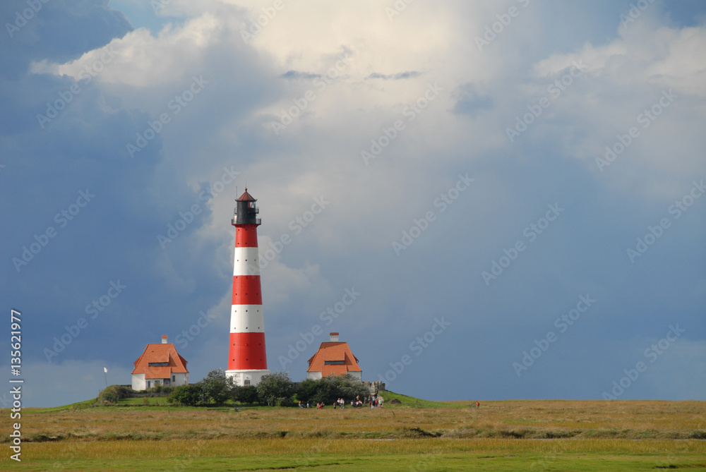 Leuchtturm Westerheversend, Marsch, Salzwiesen, Schleswig-Holstein, Halbinsel Eiderstedt, bei Westerhever, Deutschland