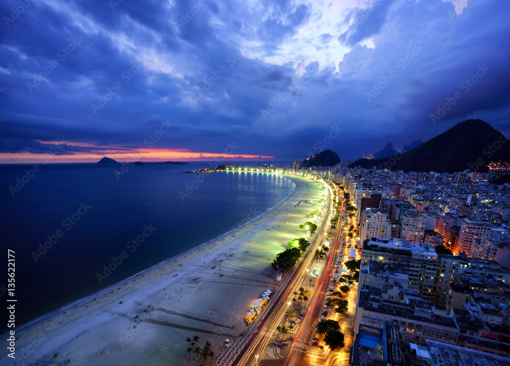 Evening Lights of Copacabana Beach, Rio de Janeiro
