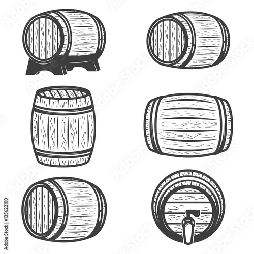 Set of beer barrels isolated on white background. Design element