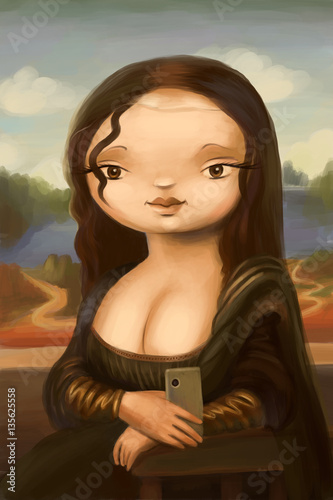 Fotografia "Mona Lisa makes selfie" cartoon