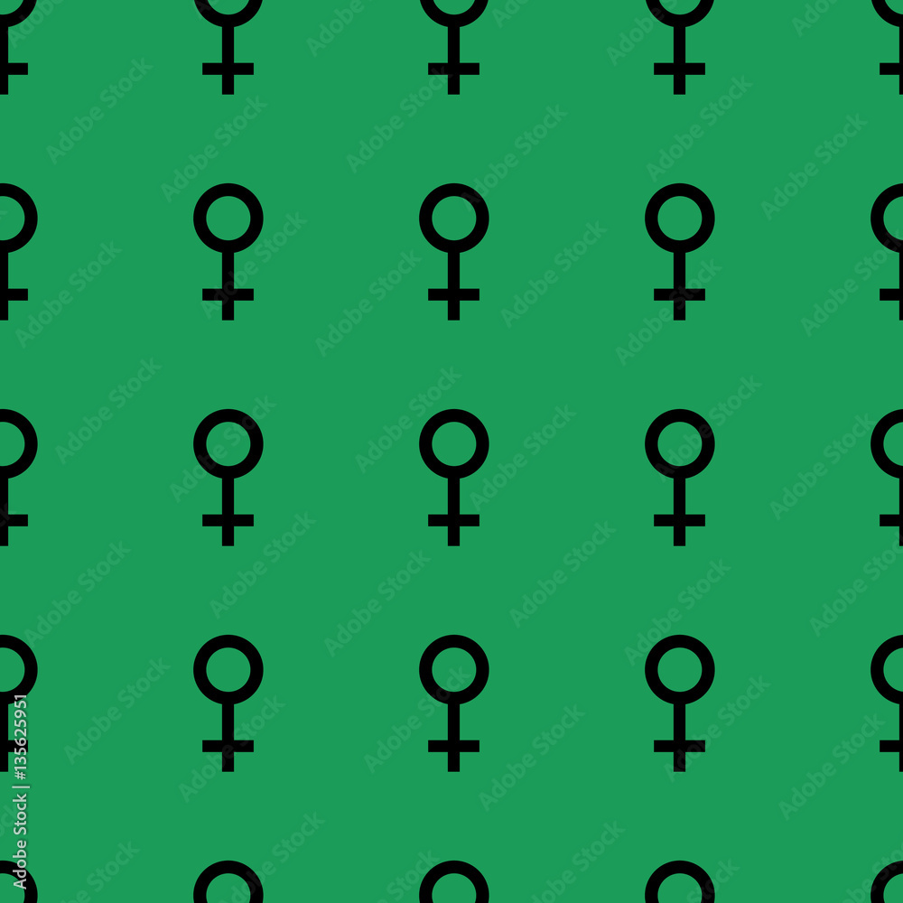 Seamless pattern with black female symbols. Female signs same sizes. Pattern on green background. Vector illustration Seamless pattern with black female symbols. Female signs same sizes. Pattern on green background. Vector illustration