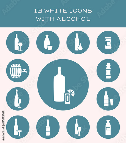 13 white icons with alcohol.