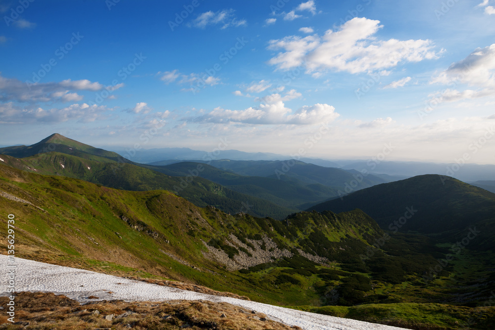 Beautiful view of the Carpathians in a sunny summer day. Beautiful view of the Carpathians in a sunny summer day.