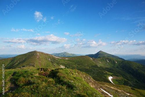 Beautiful view of the Carpathians in a sunny summer day.