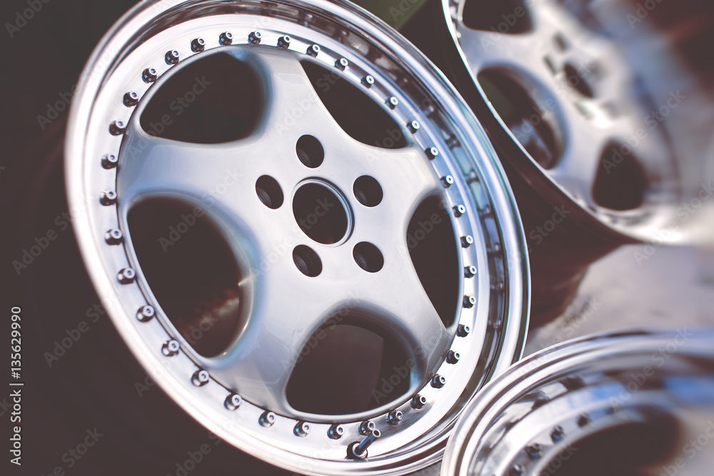 Close up of rims car alloy wheel. Sport wheels.