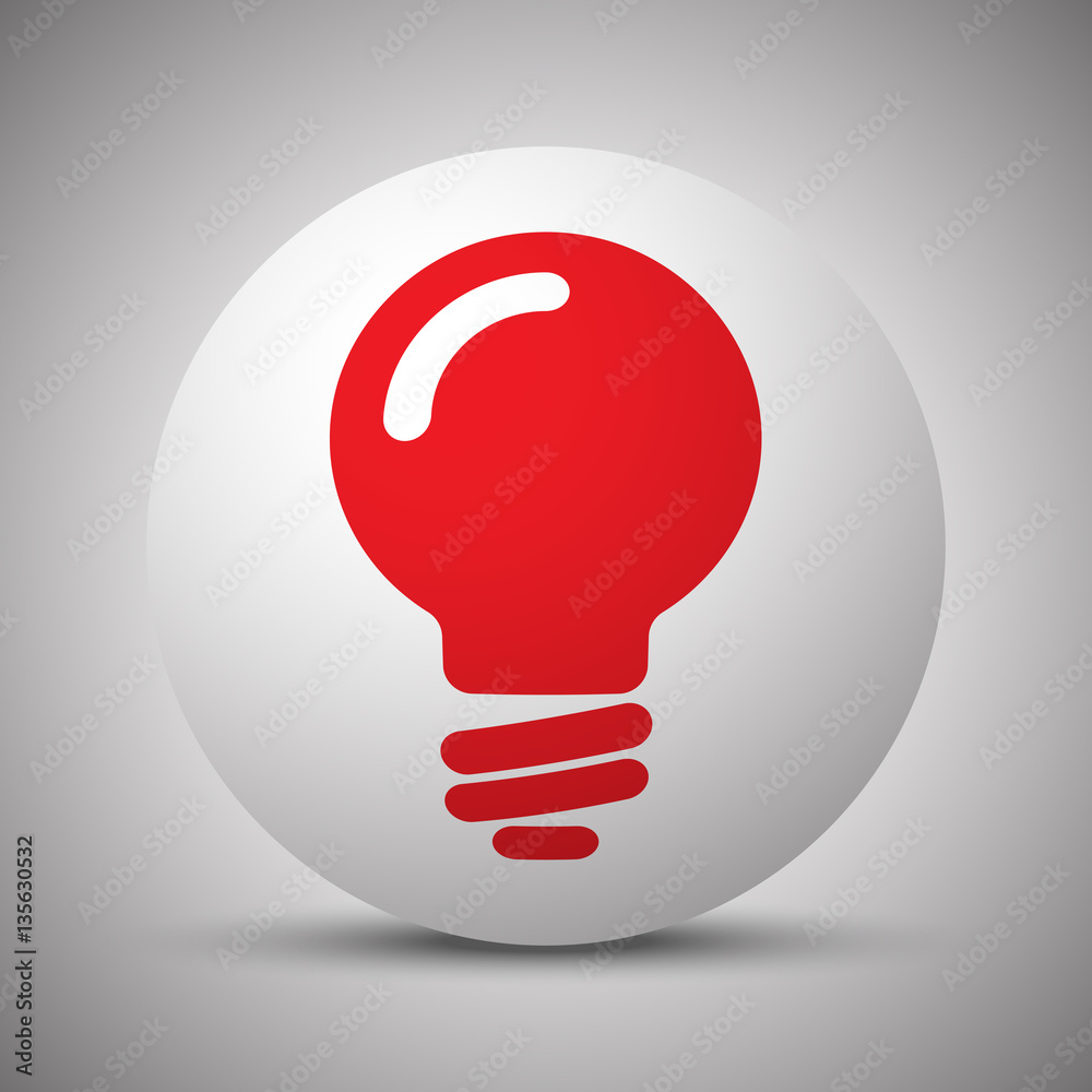Red Light Bulb icon on white sphere Red Light Bulb icon on white sphere