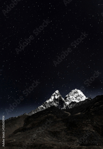  View of Ama Dablam in the Moonlight - Nepal, Himalayas
