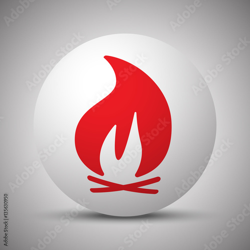 Red Bonfire icon on white sphere