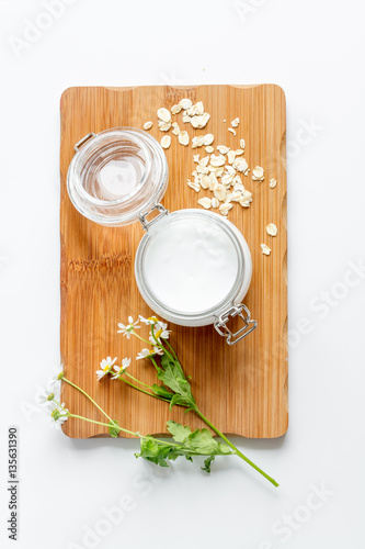 natural organic cosmetics for baby on white background top view