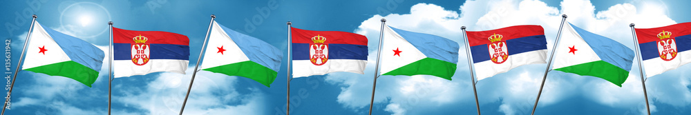 Djibouti flag with Serbia flag, 3D rendering Djibouti flag with Serbia flag, 3D rendering